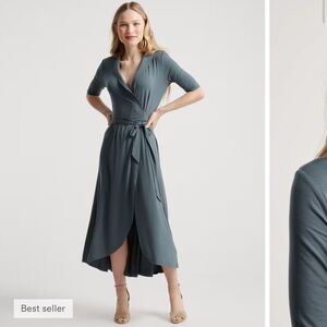 Quince 🌿 Tencel Jersey Midi Wrap Midi Dress